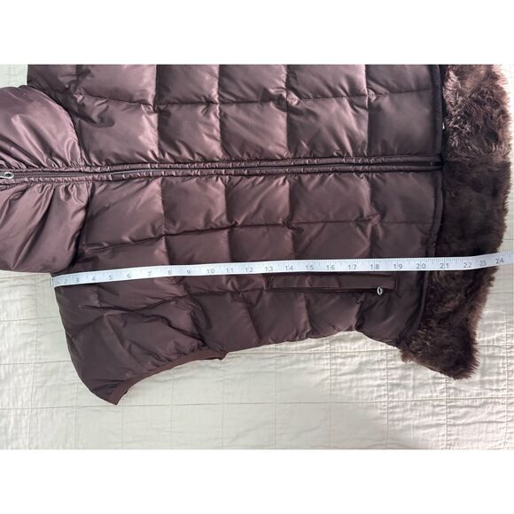 Vtg Womens NILS Goose Down Ski Vest Brown Glam Fur Trim Warm Puffer Jacket Sz 8 - Picture 5 of 9